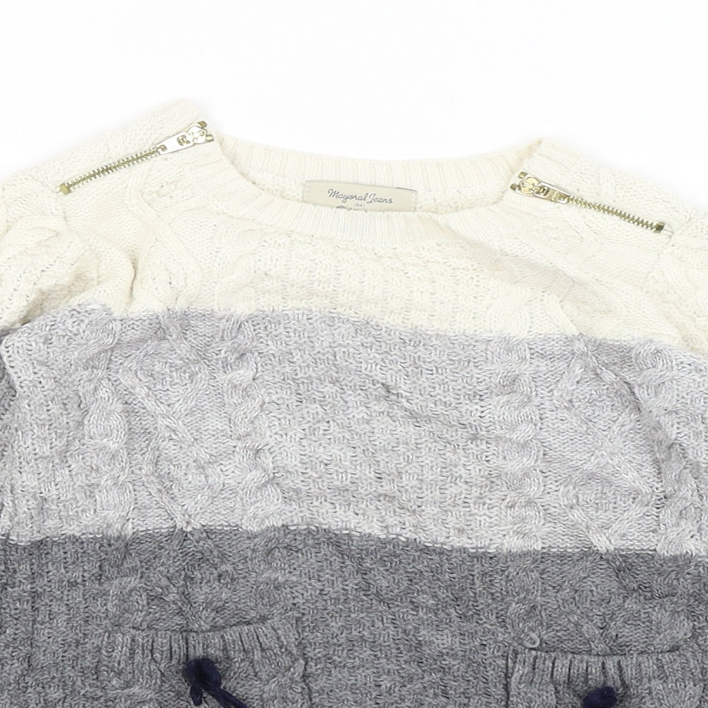Mayoral Jeans Girls Grey Striped  Jumper Dress  Size 4 Years