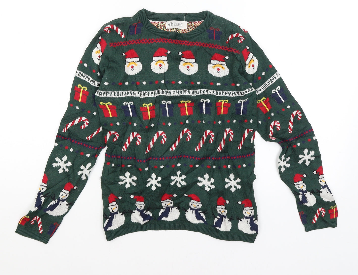 H&M Girls Green   Pullover Jumper Size 7-8 Years  - Christmas