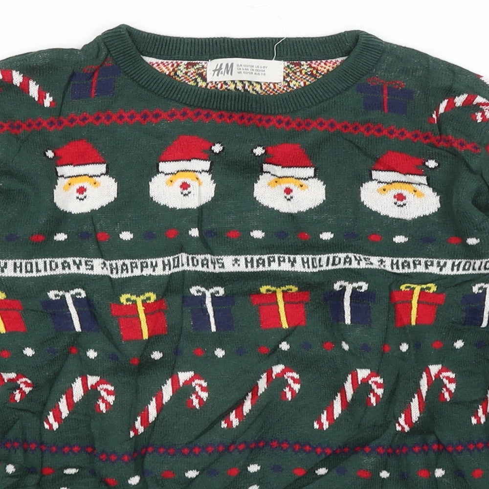 H&M Girls Green   Pullover Jumper Size 7-8 Years  - Christmas