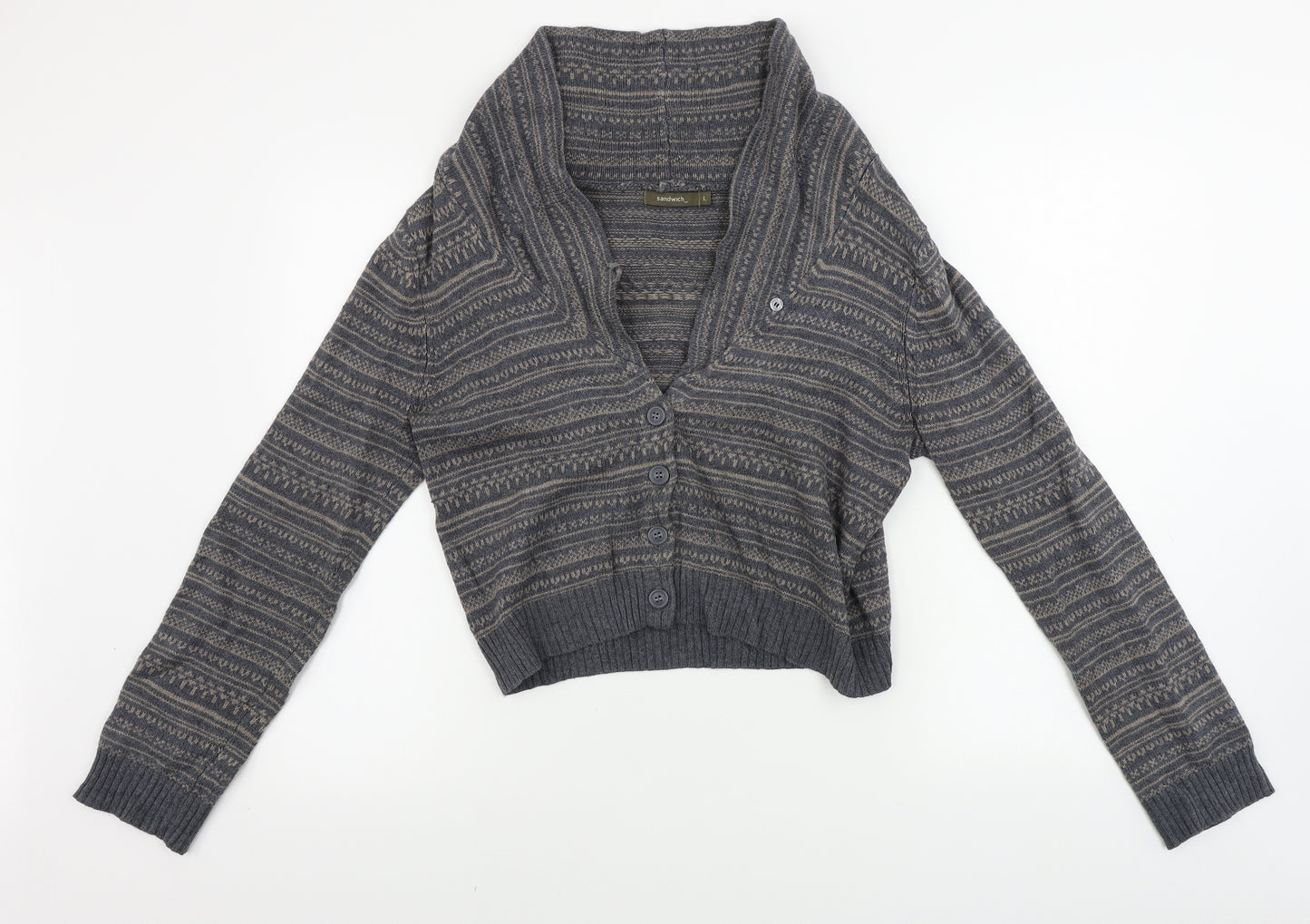 Sandwich  Womens Grey Striped  Cardigan Jumper Size L