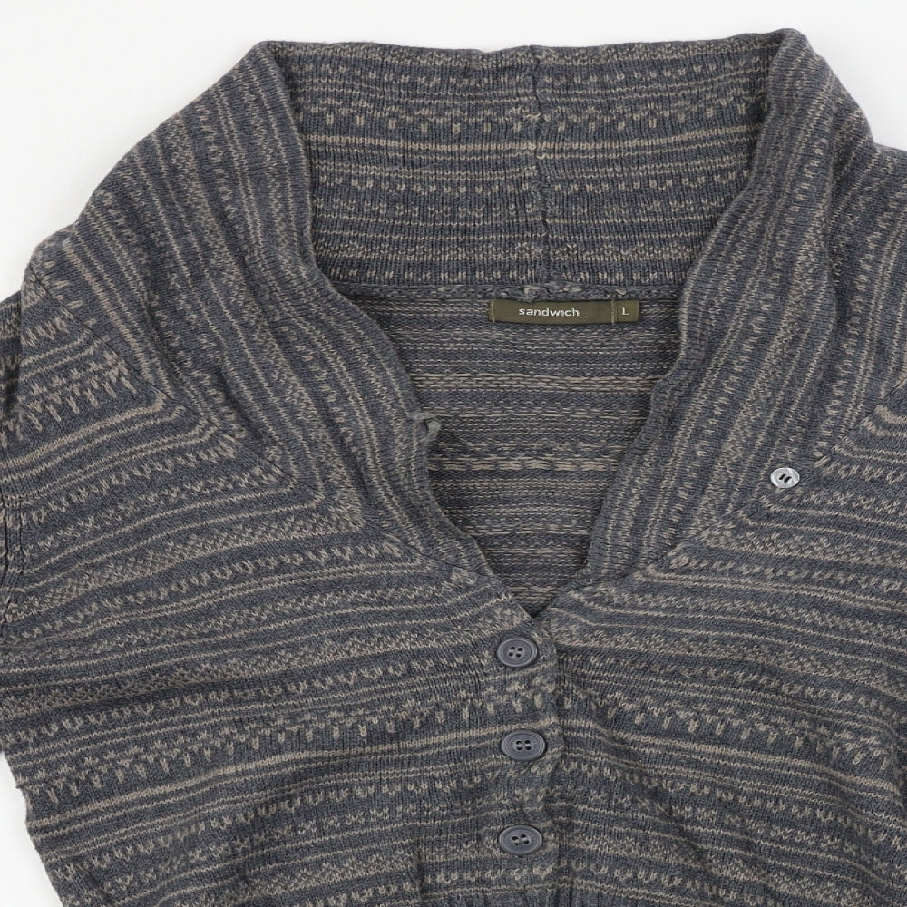 Sandwich  Womens Grey Striped  Cardigan Jumper Size L