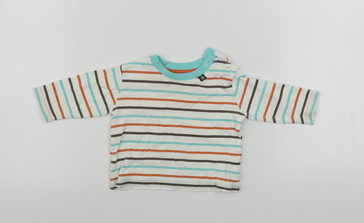 George  Boys Beige Striped  Basic T-Shirt Size 3-6 Months