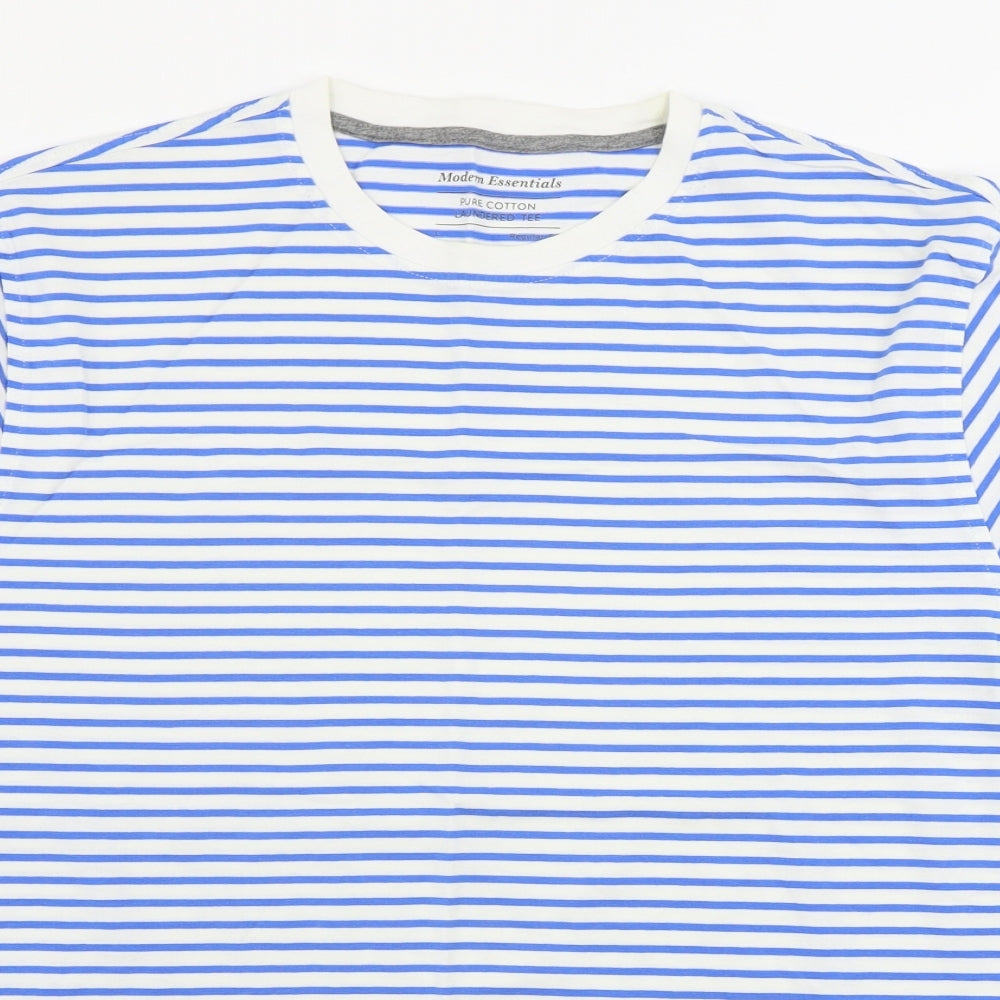 Marks and Spencer  Mens White Striped   T-Shirt Size L