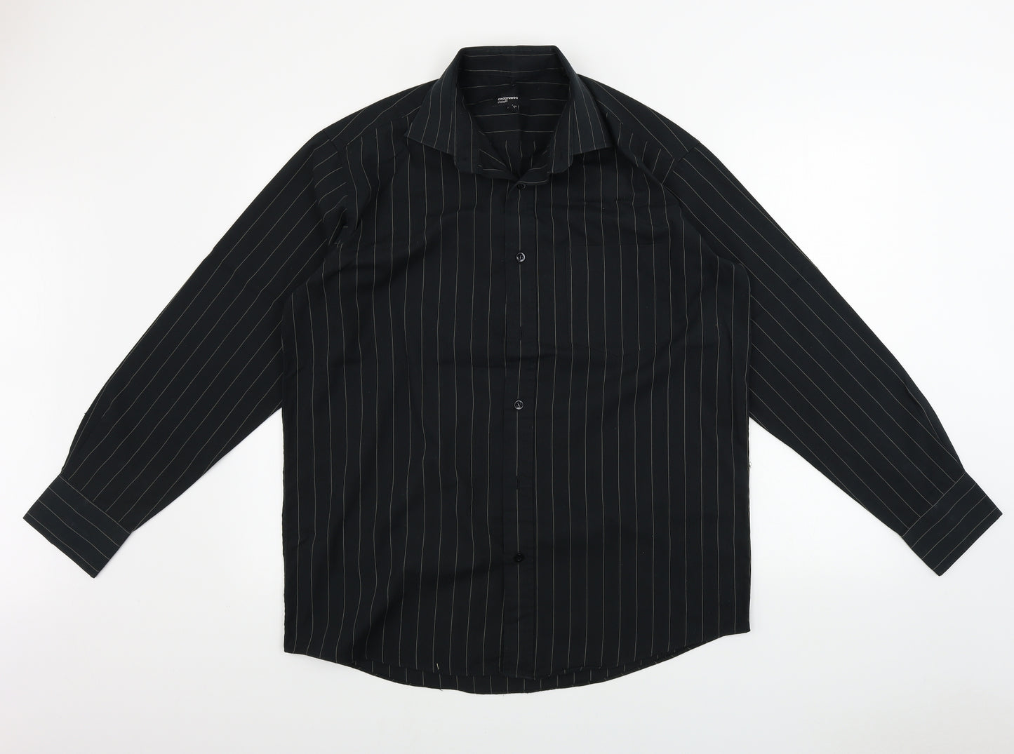 Cedar Wood State  Mens Black Striped   Button-Up Size 15