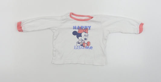 Front view of George girls’ white basic t-shirt, size 12-18, months - mickey mouse