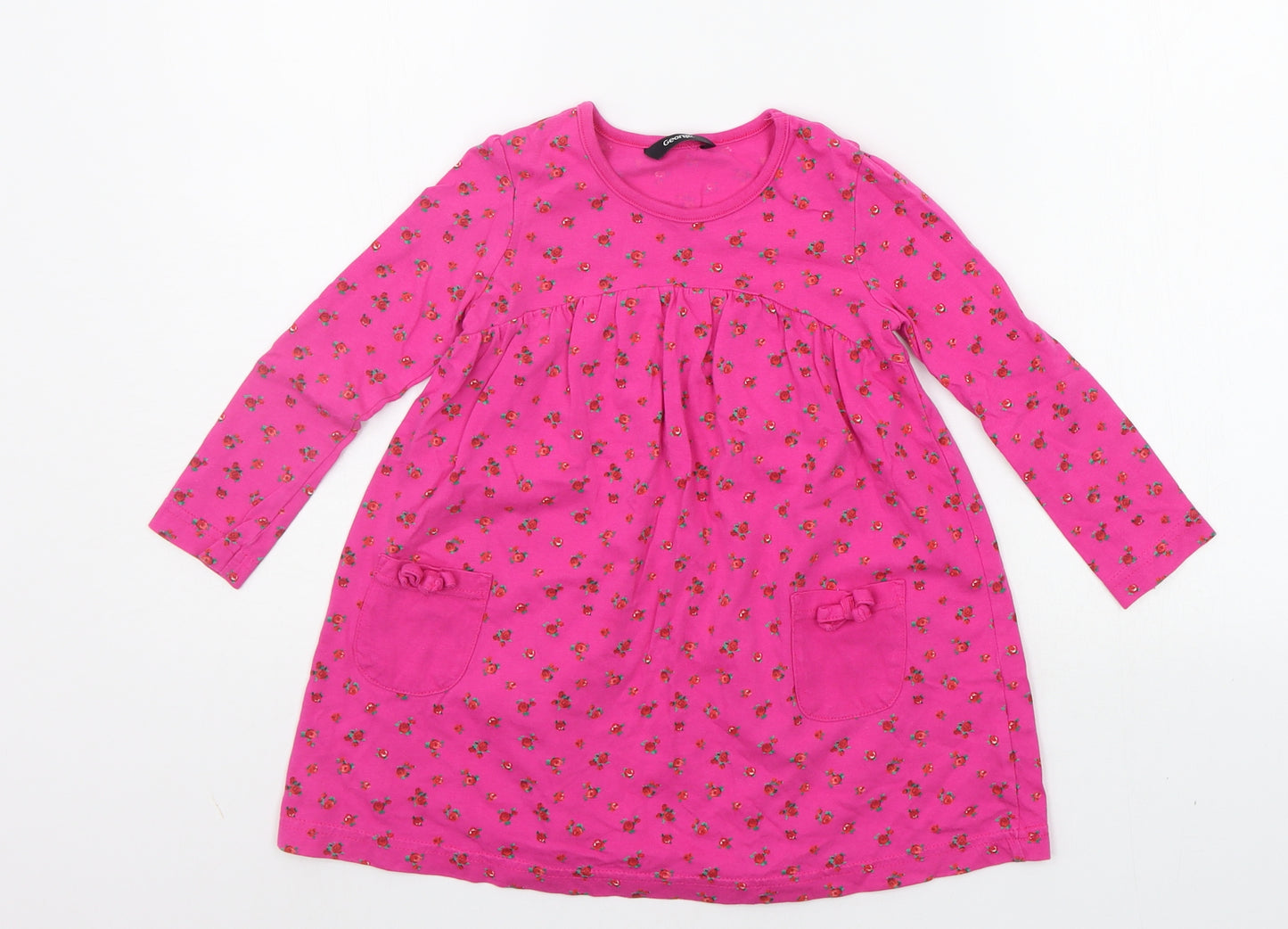 George Girls Pink Floral  T-Shirt Dress  Size 2-3 Years