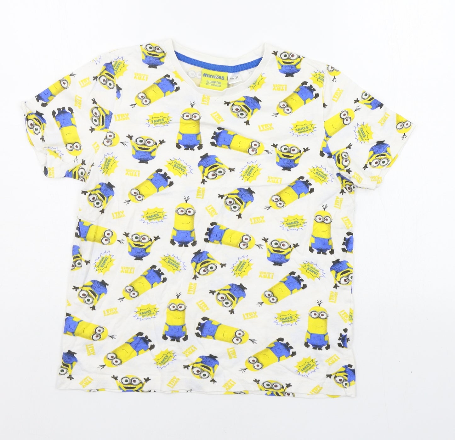 Minions Boys White Geometric  Basic T-Shirt Size 11-12 Years  - minions
