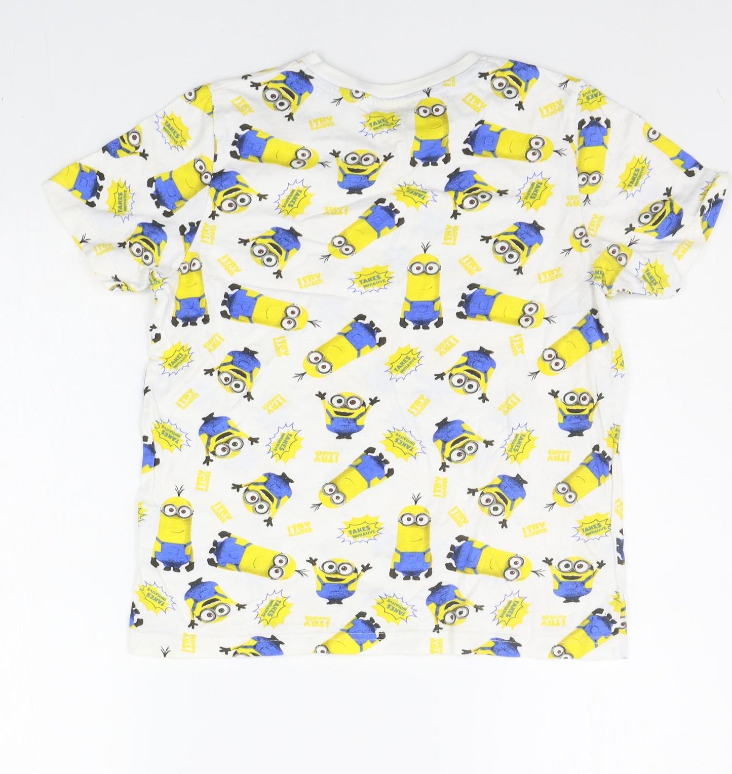 Minions Boys White Geometric  Basic T-Shirt Size 11-12 Years  - minions