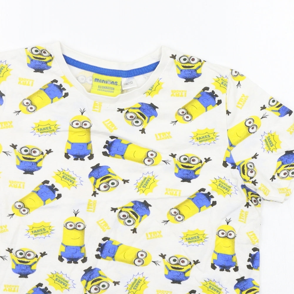 Minions Boys White Geometric  Basic T-Shirt Size 11-12 Years  - minions