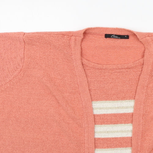 bm Collection Womens Orange Striped  Pullover Jumper Size XL