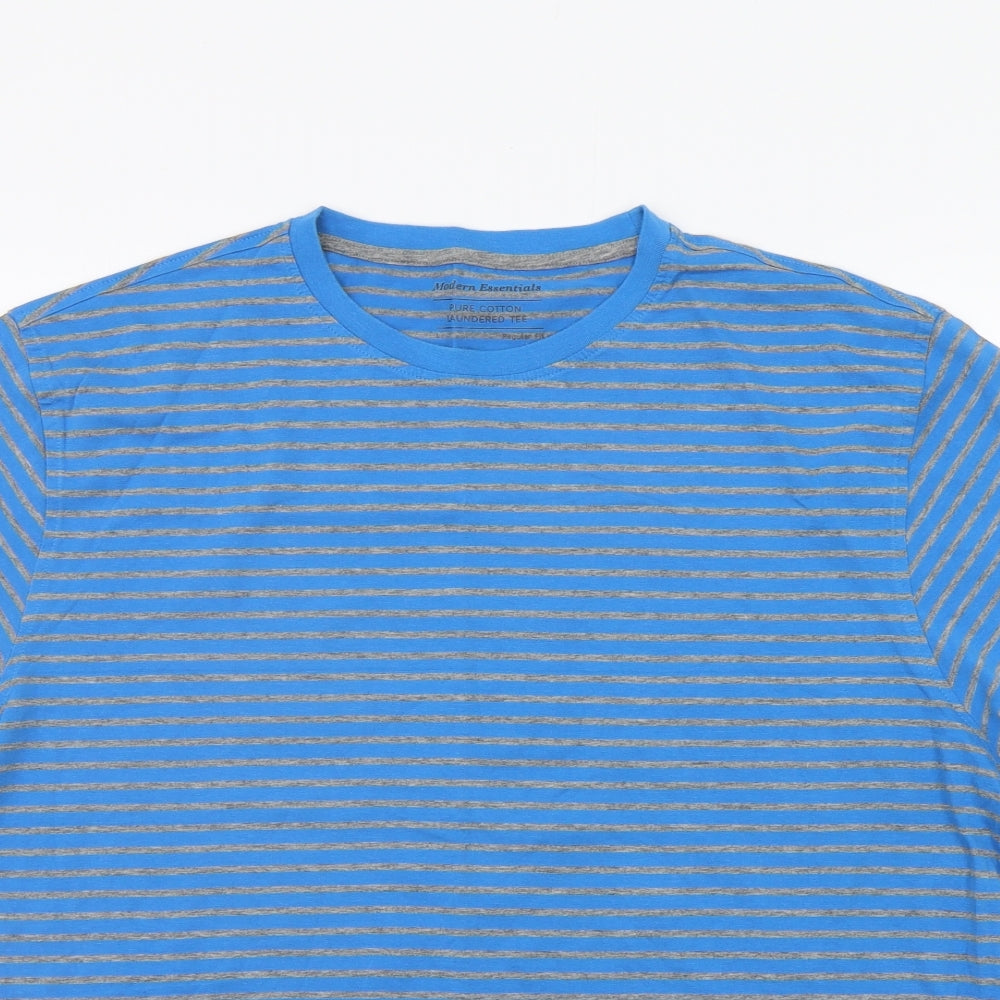 Marks and Spencer Mens Blue Striped   T-Shirt Size L