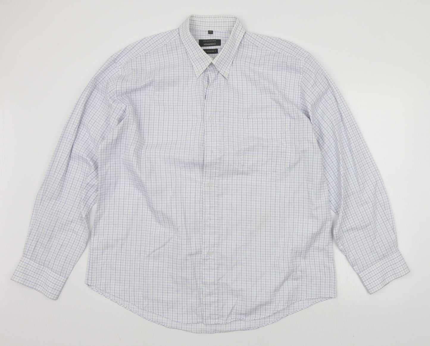 ARMANDO Mens White Check   Button-Up Size 17.5