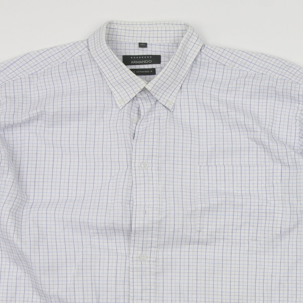 ARMANDO Mens White Check   Button-Up Size 17.5