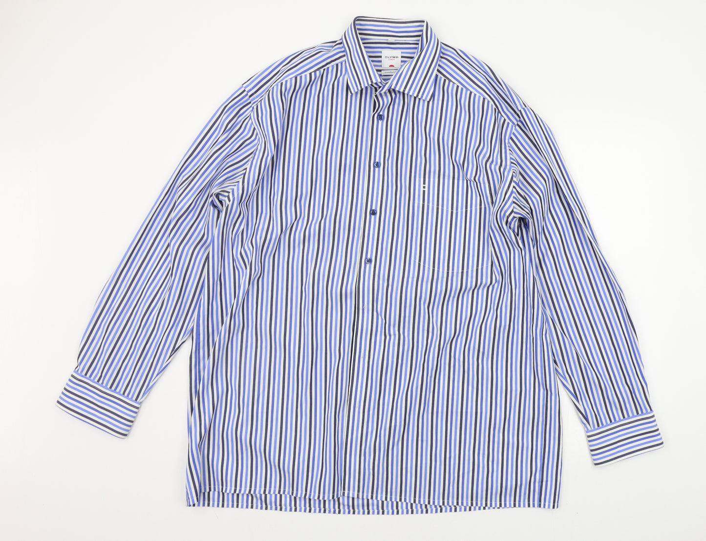 Olymp Mens Blue Striped   Button-Up Size 17