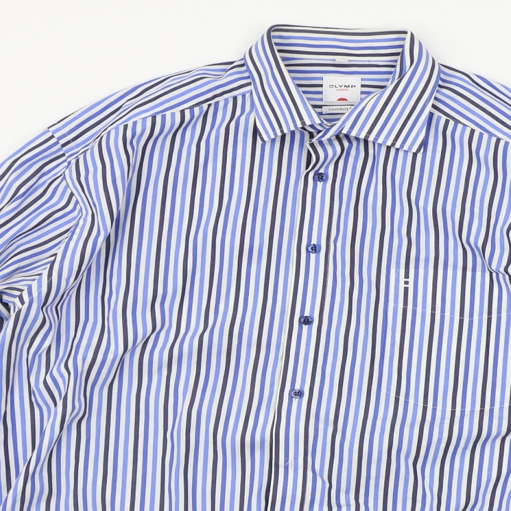 Olymp Mens Blue Striped   Button-Up Size 17