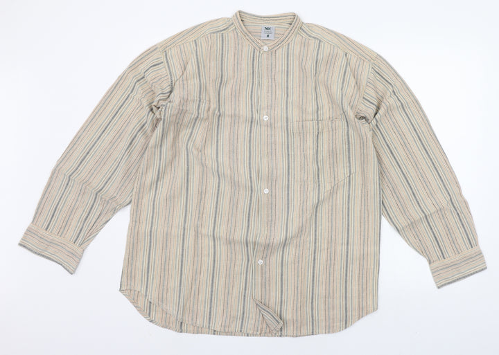 MC Casuals Mens Beige Check Button-Up Size M