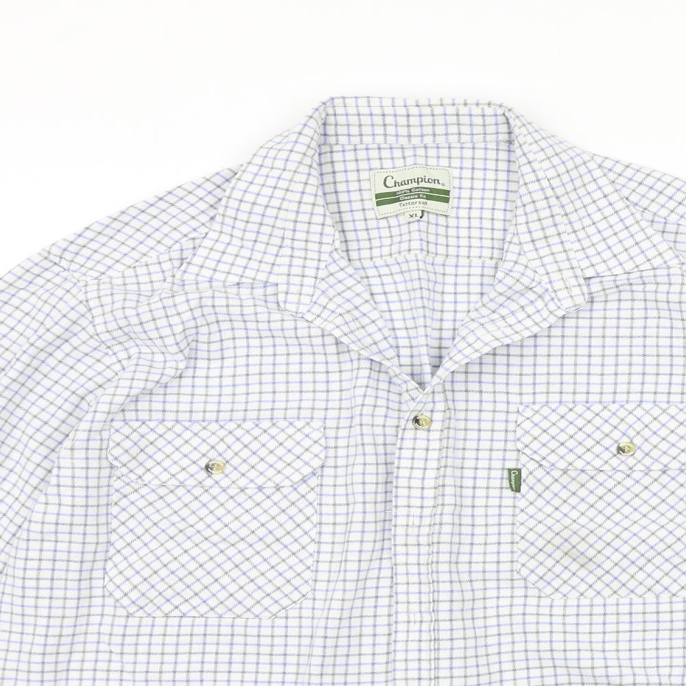 Champion Mens White Check   Button-Up Size XL