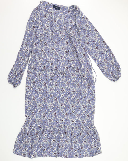 Front view of Next women’s blue geometric a-line, size UK 12