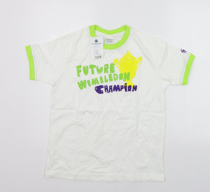 Wimbeldon Girls White Geometric  Basic T-Shirt Size 12-13 Years