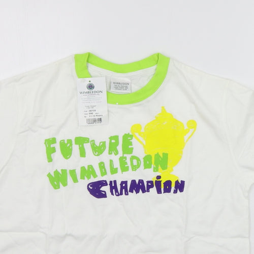 Wimbeldon Girls White Geometric  Basic T-Shirt Size 12-13 Years