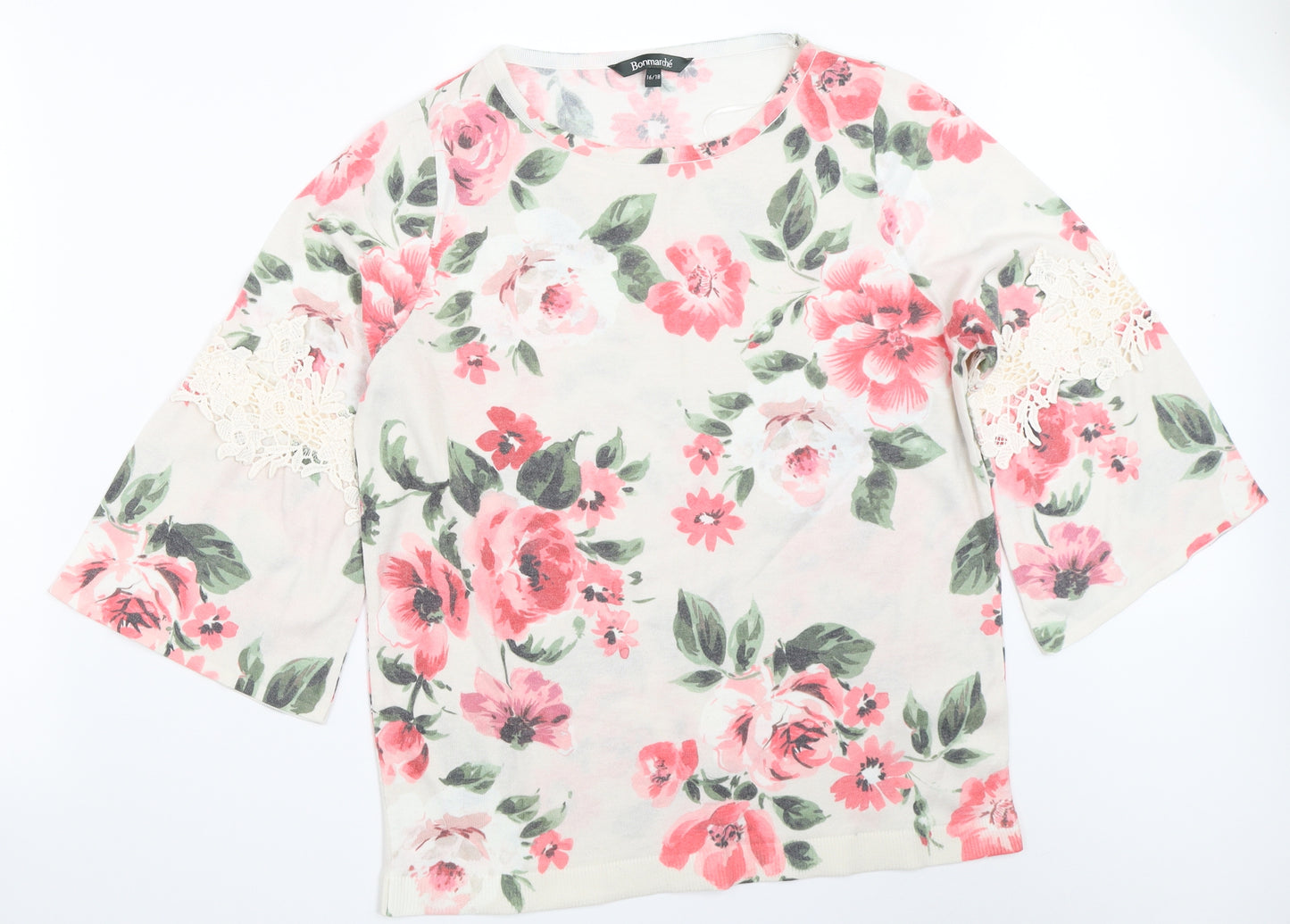 Bonmarché Womens Ivory Floral  Pullover Jumper Size 16