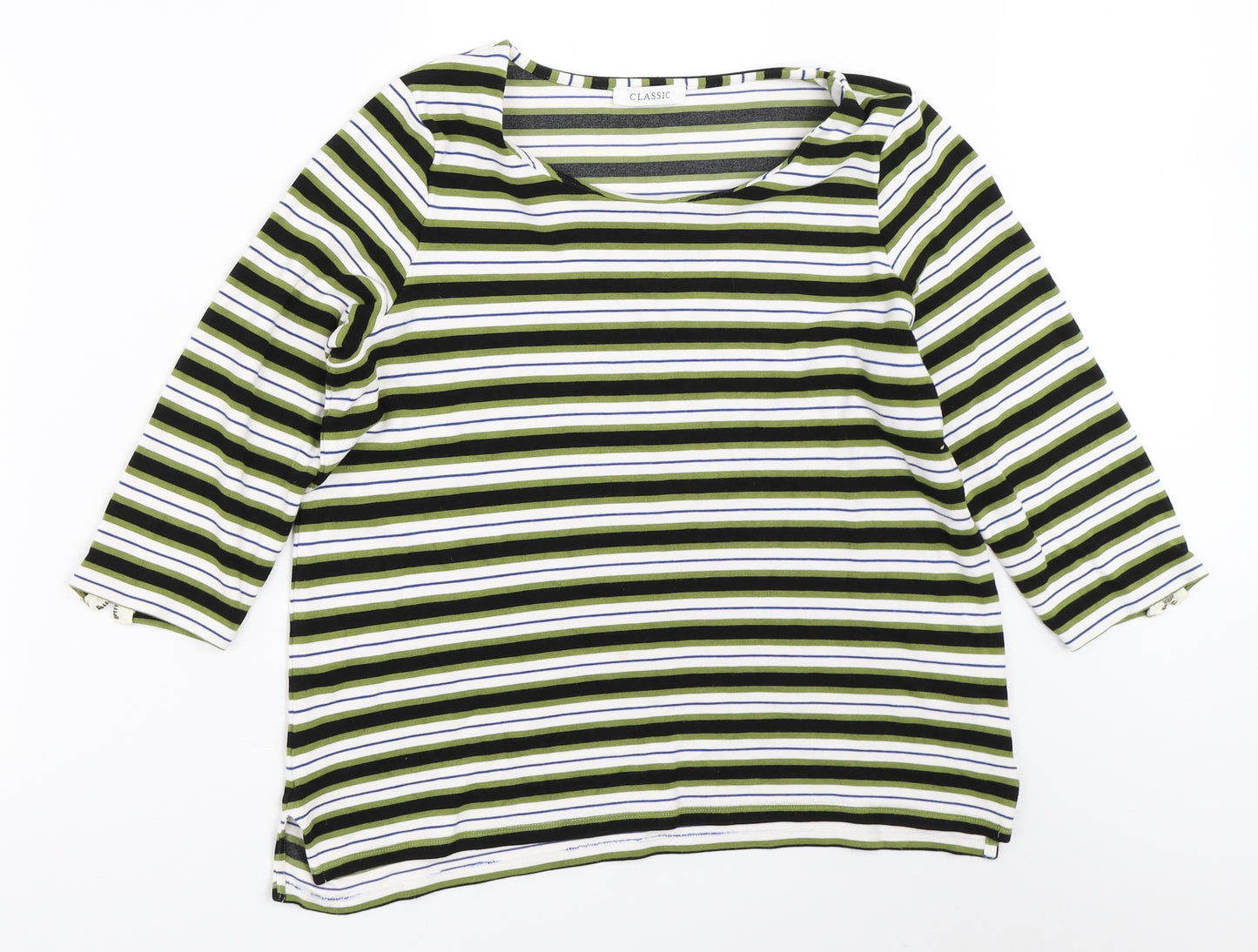 Marks and Spencer Womens Green Striped  Basic T-Shirt Size 16