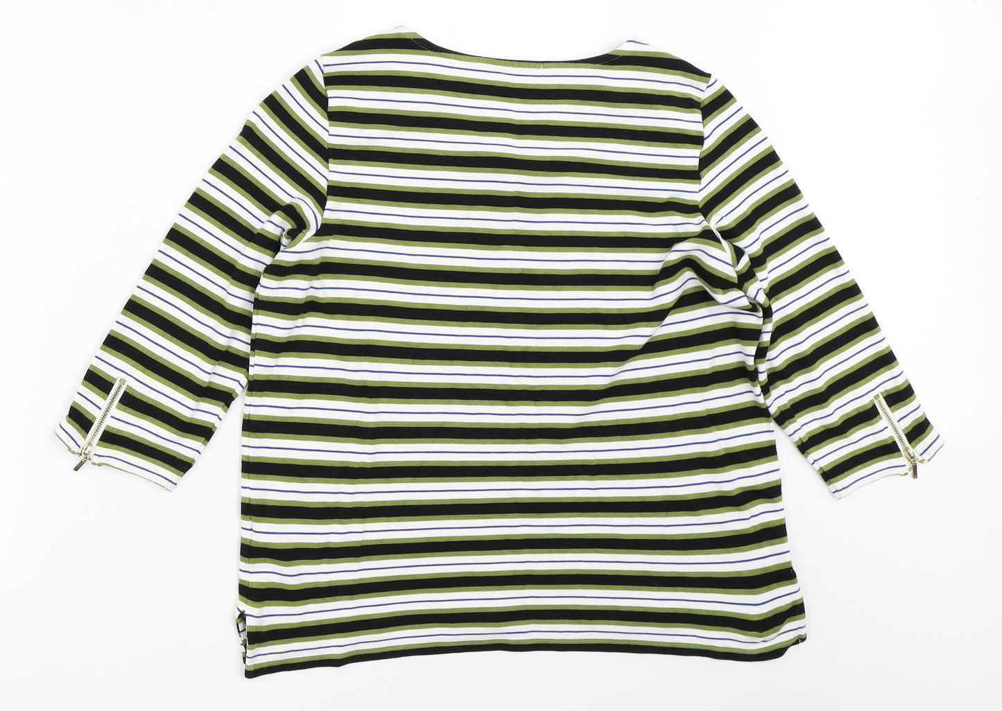 Marks and Spencer Womens Green Striped  Basic T-Shirt Size 16