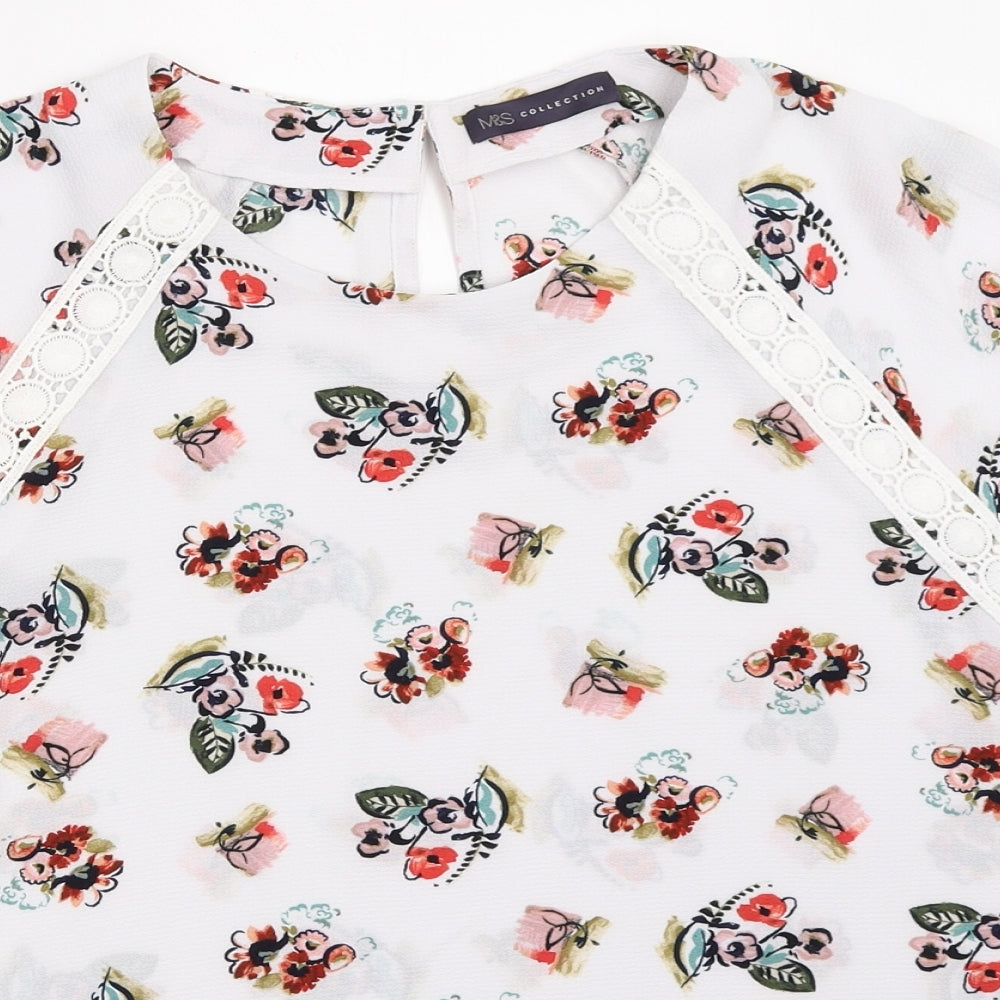 Marks and Spencer Womens White Floral  Basic Blouse Size 16