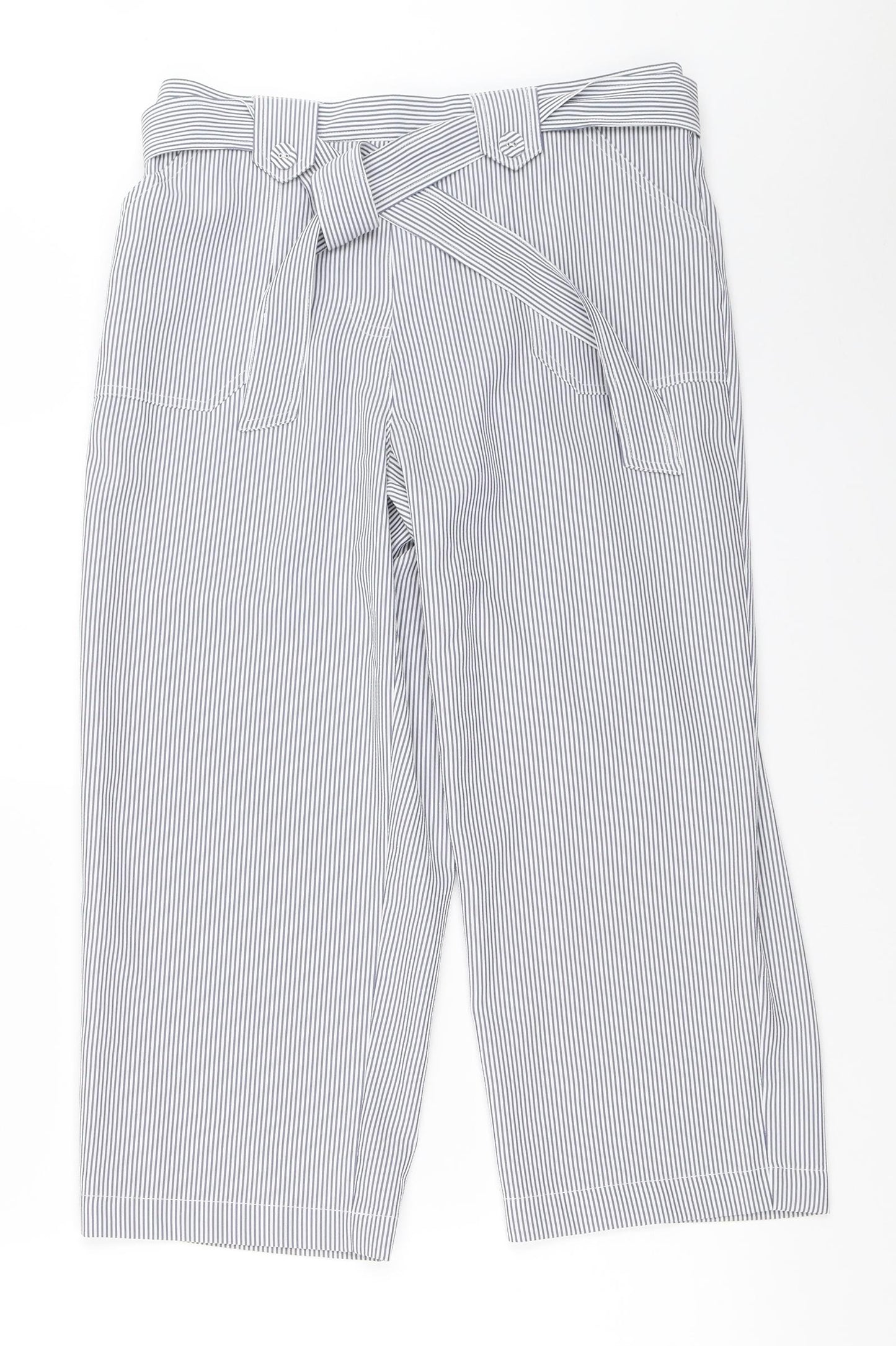 Classic Womens Blue Striped  Cropped Trousers Size 12 L21.5 in