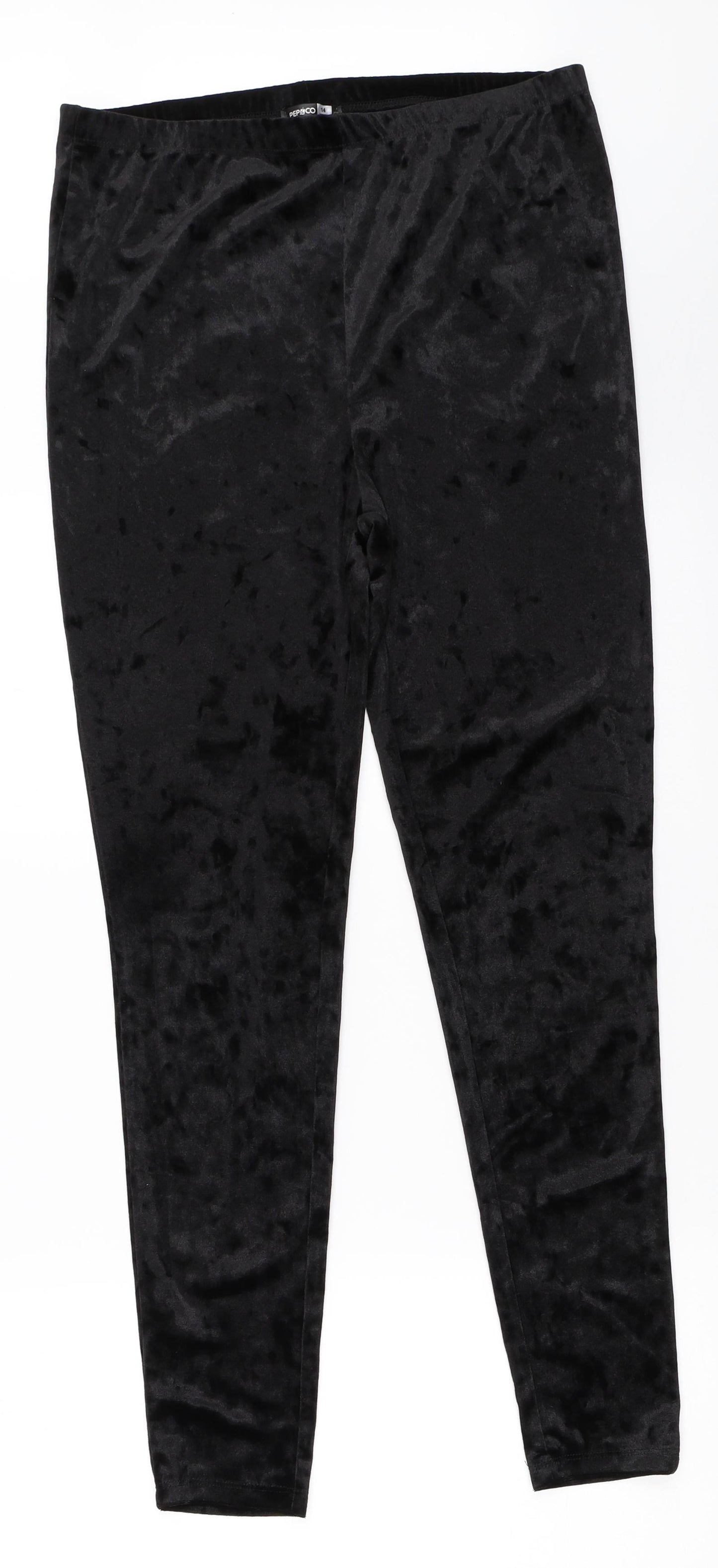 Pep&Co Womens Black  Velour Capri Leggings Size 14 L28 in