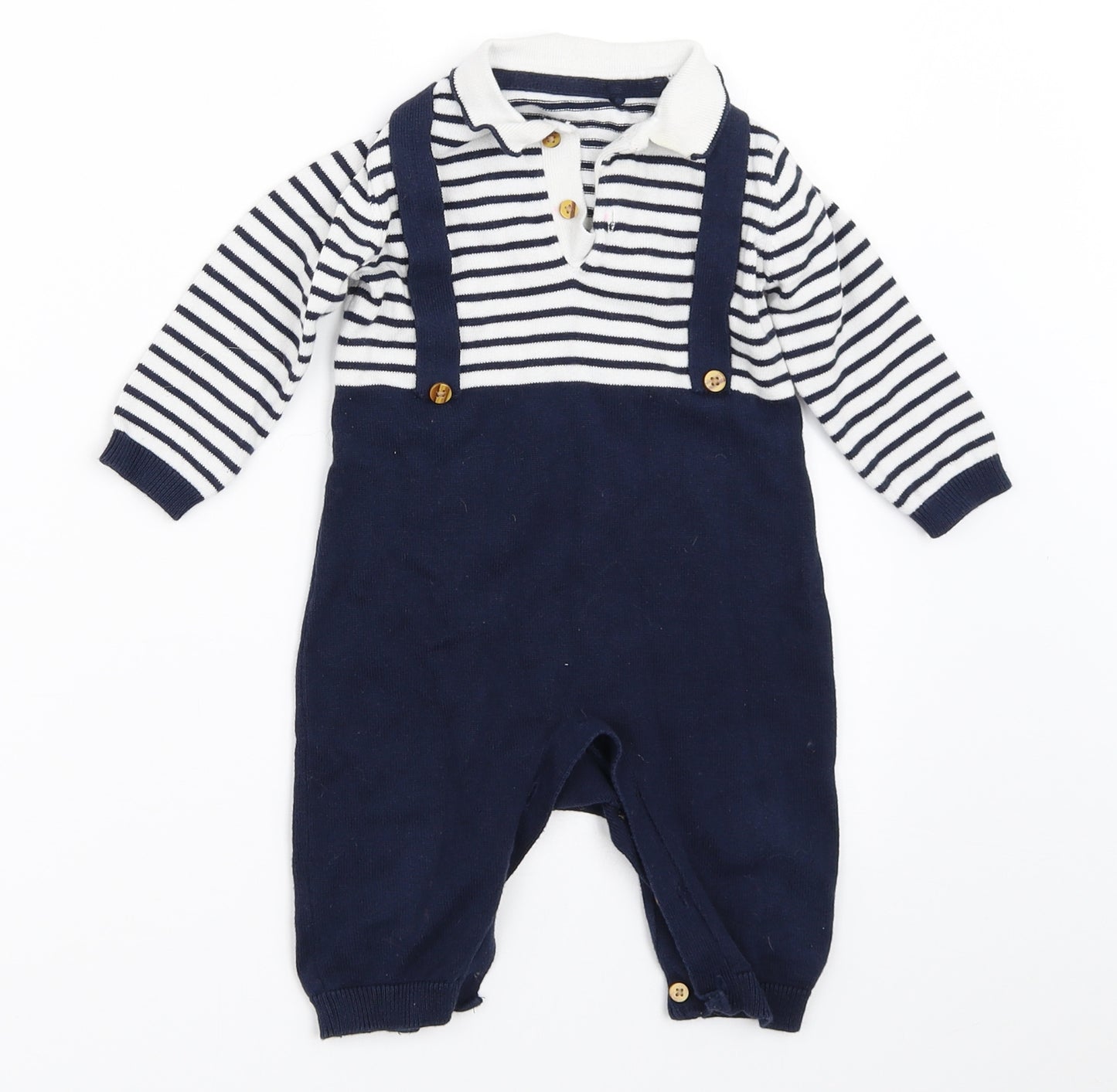 TU Boys Blue Striped  Dungaree One-Piece Size 6-9 Months