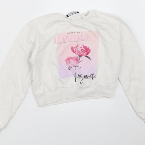 Select Girls White   Pullover Sweatshirt Size 10-11 Years