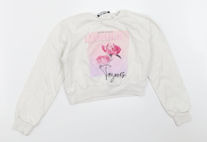 Select Girls White   Pullover Sweatshirt Size 10-11 Years