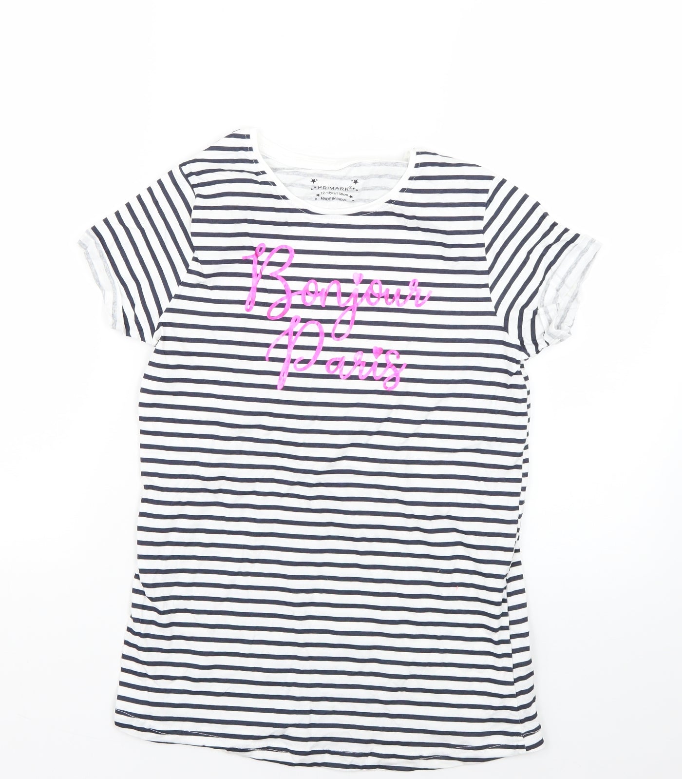 Primark Girls Multicoloured Striped  Basic T-Shirt Size 12-13 Years
