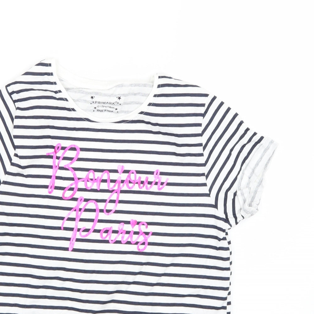 Primark Girls Multicoloured Striped  Basic T-Shirt Size 12-13 Years