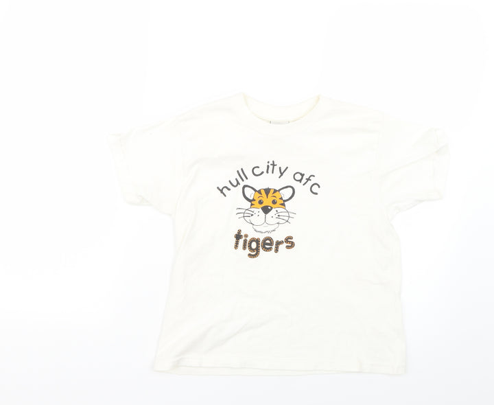 JERZEES Girls White Geometric Basic T-Shirt Size 7-8 Years
