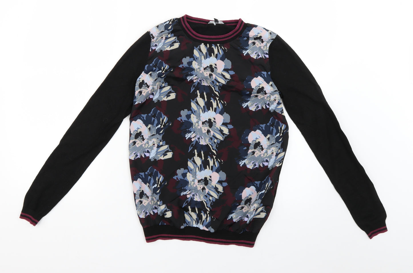 Warehouse Womens Black Floral  Pullover Jumper Size 6