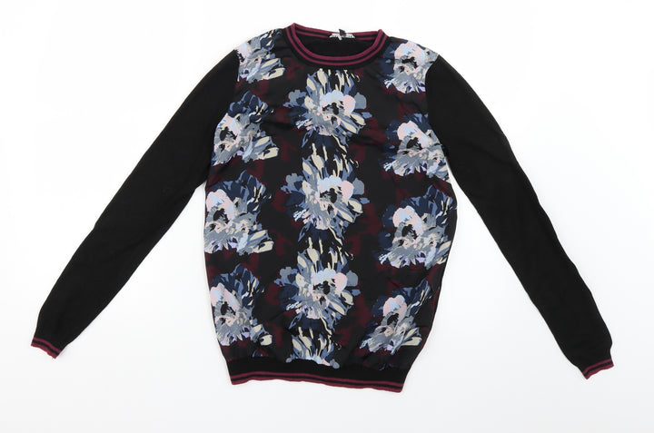 Warehouse Womens Black Floral  Pullover Jumper Size 6