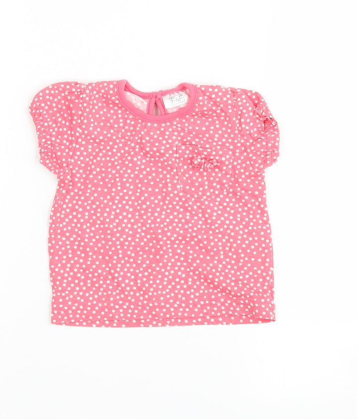 F&F Girls Pink Polka Dot  Basic T-Shirt Size 3-6 Months