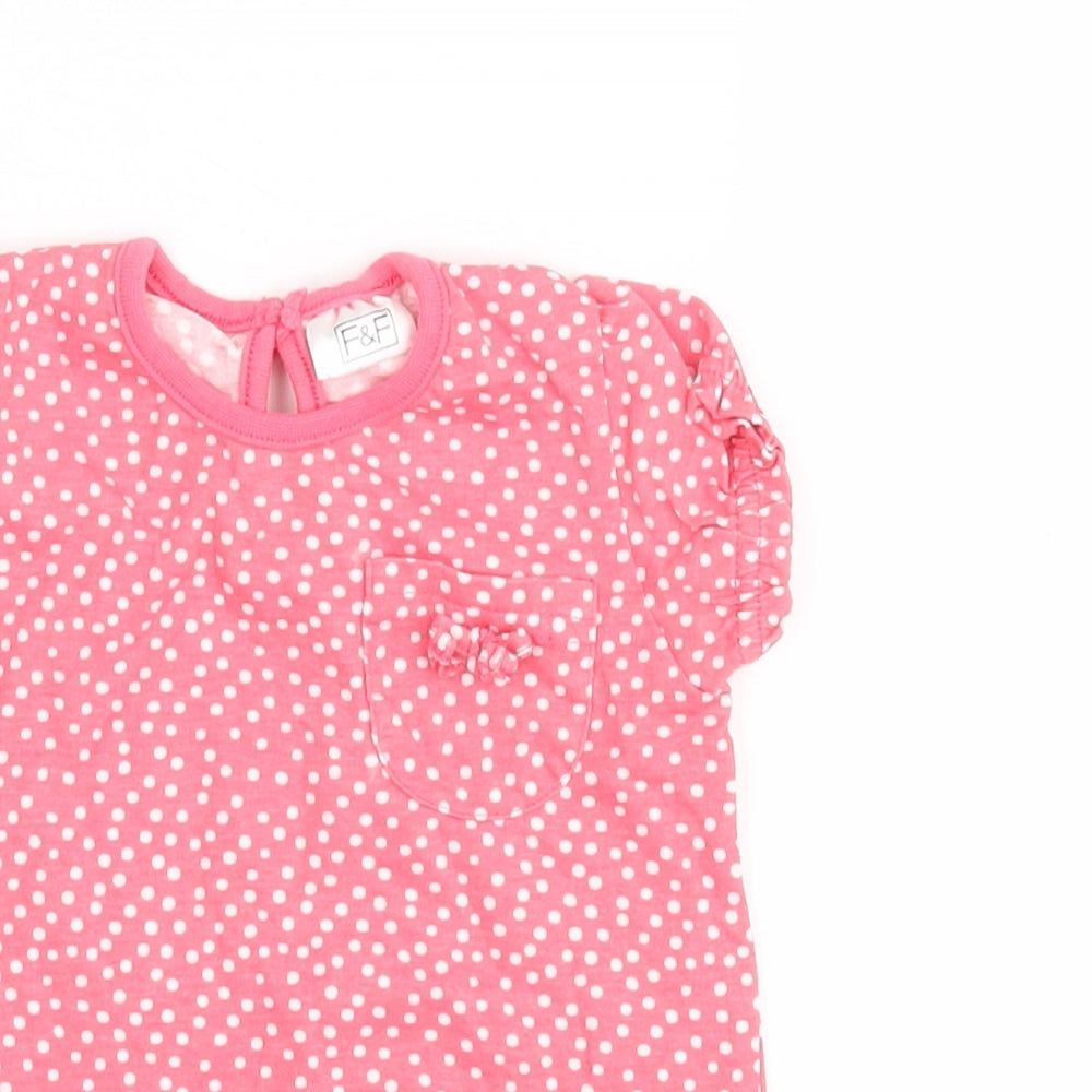 F&F Girls Pink Polka Dot  Basic T-Shirt Size 3-6 Months