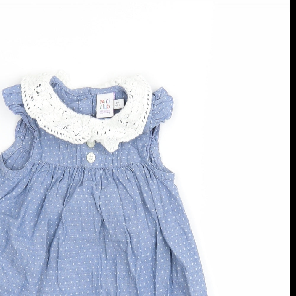 Mini Club Girls Blue Polka Dot  Romper One-Piece Size 0-3 Months