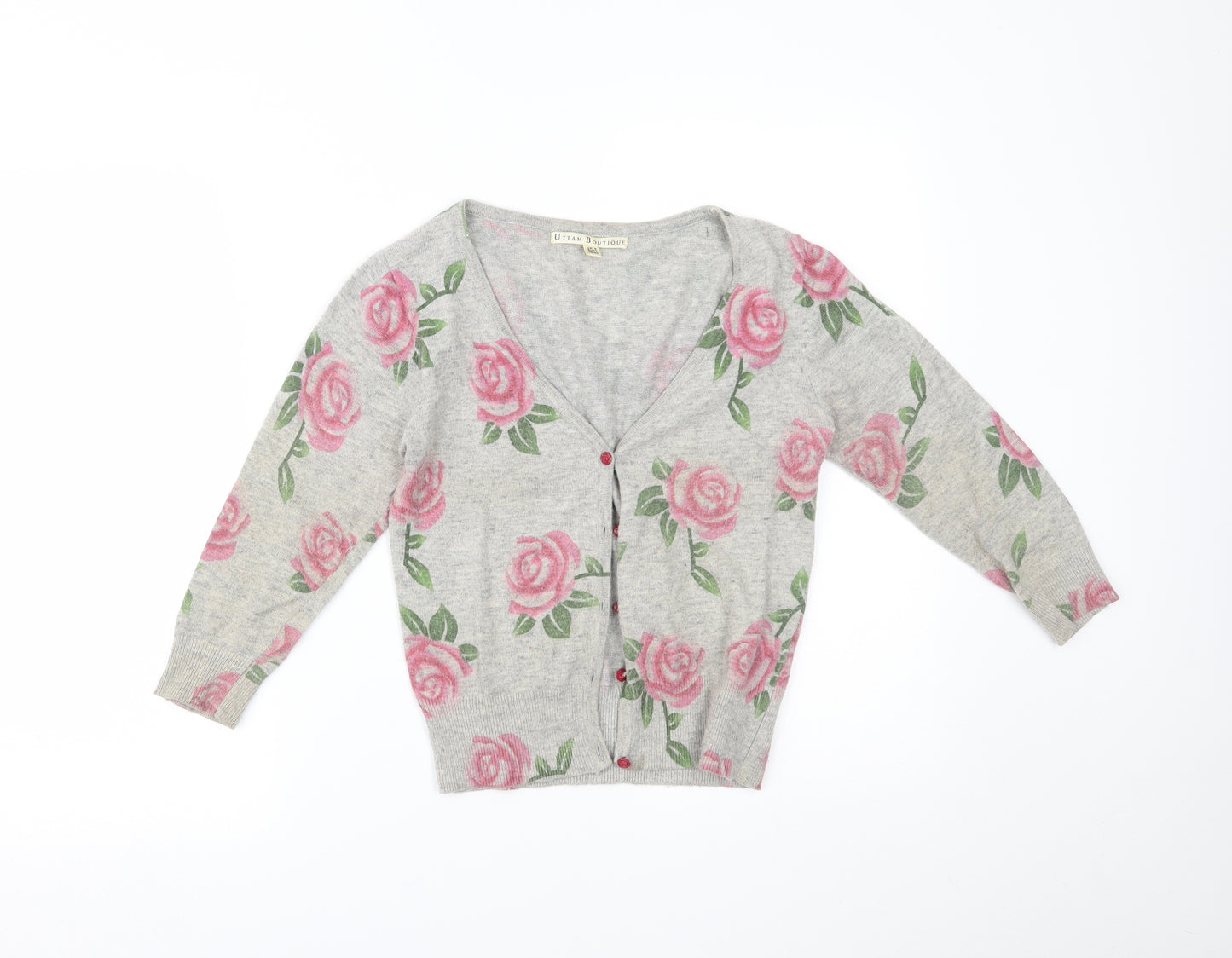 Uttam Boutique Womens Grey Floral  Cardigan Jumper Size 8