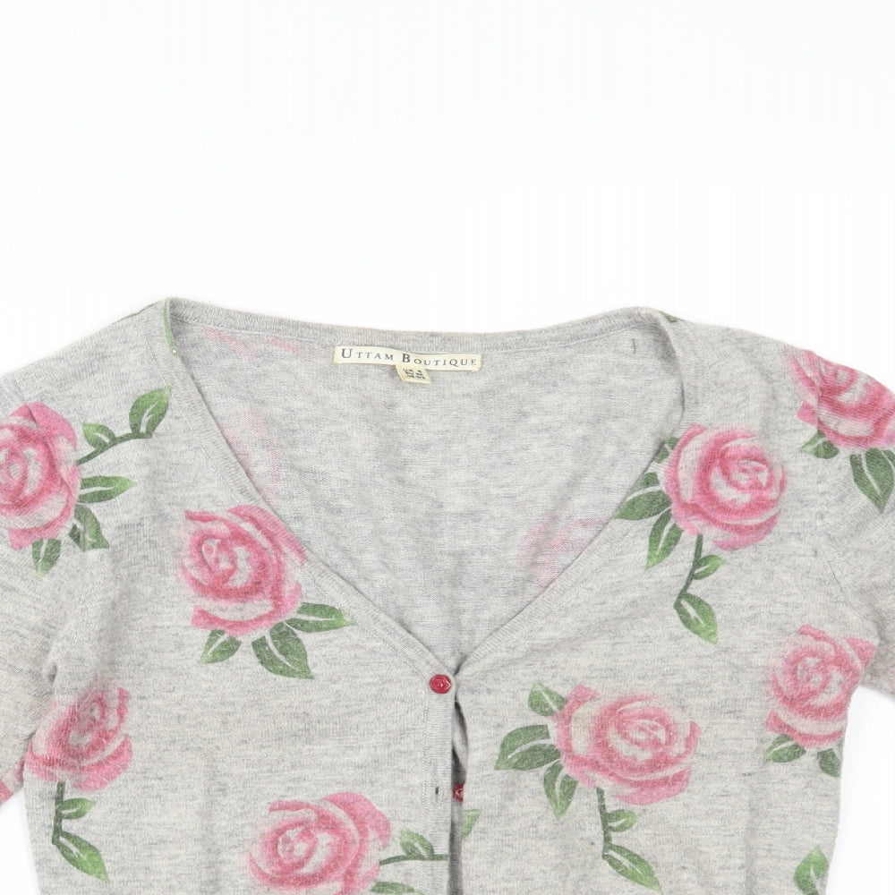 Uttam Boutique Womens Grey Floral  Cardigan Jumper Size 8