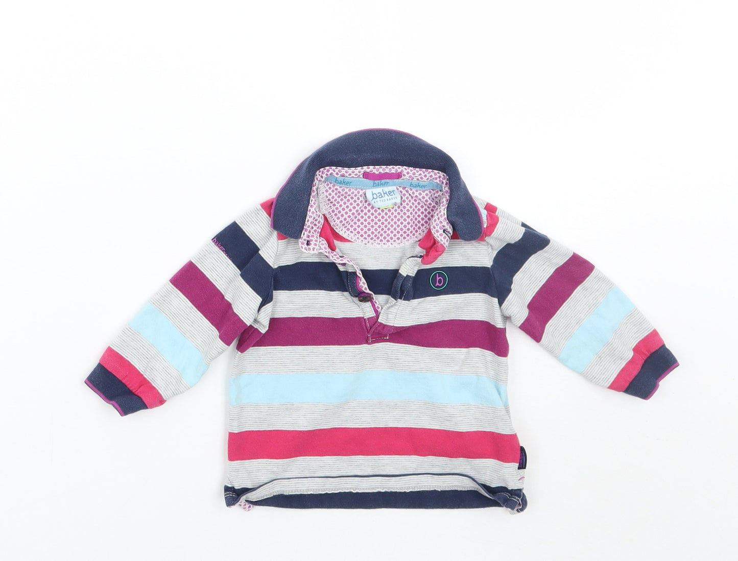 Ted Baker Girls Grey Striped  Basic Polo Size 6-9 Months
