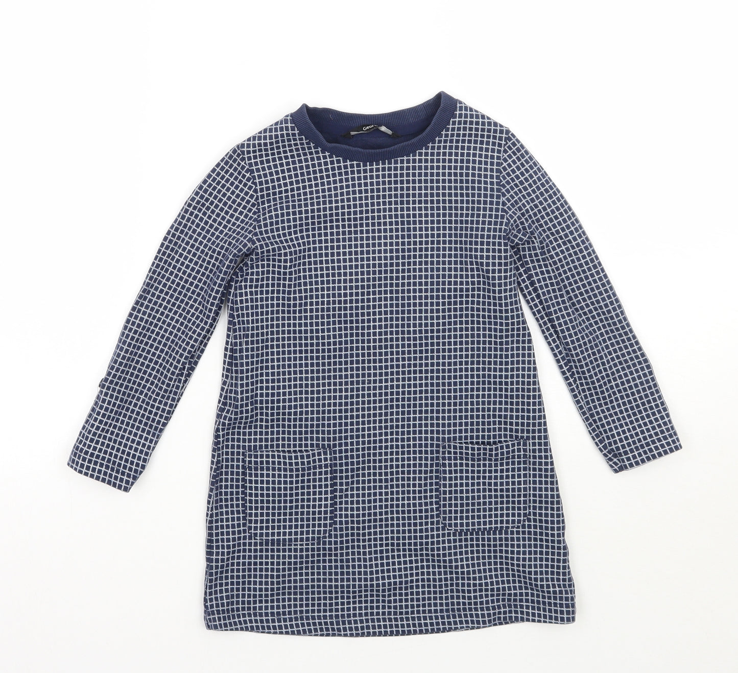George Girls Blue Check  Jumper Dress  Size 3-4 Years