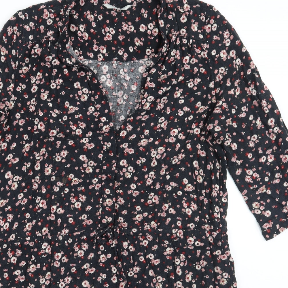 George Womens Black Floral  A-Line  Size 14