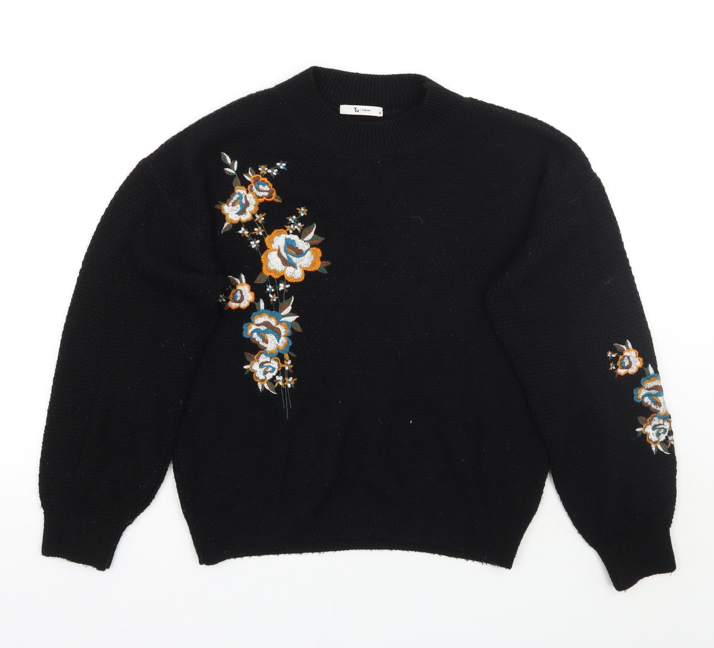 TU Womens Black Floral  Pullover Jumper Size 10