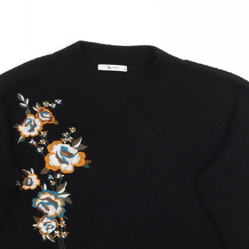TU Womens Black Floral  Pullover Jumper Size 10
