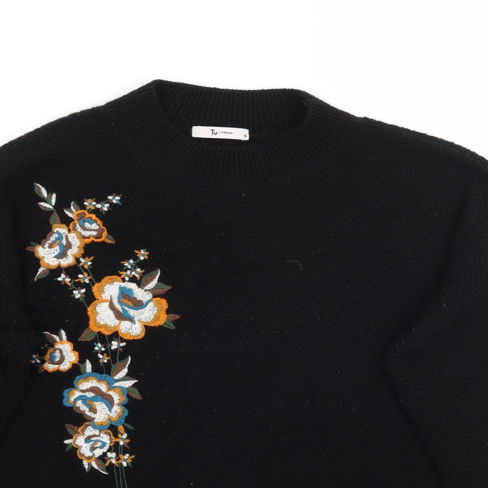 TU Womens Black Floral  Pullover Jumper Size 10