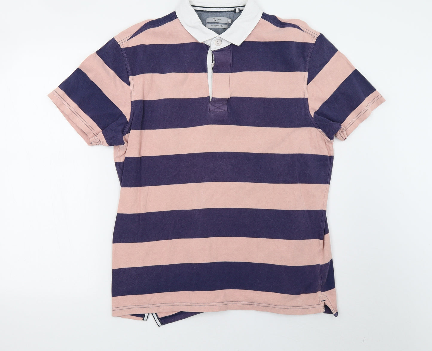 Sainsburys Mens Pink Striped   Polo Size L